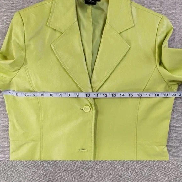 METROSTYLE Leather Jacket Blazer Lime Green Button Front Lined Size 10 Retro - Picture 8 of 13